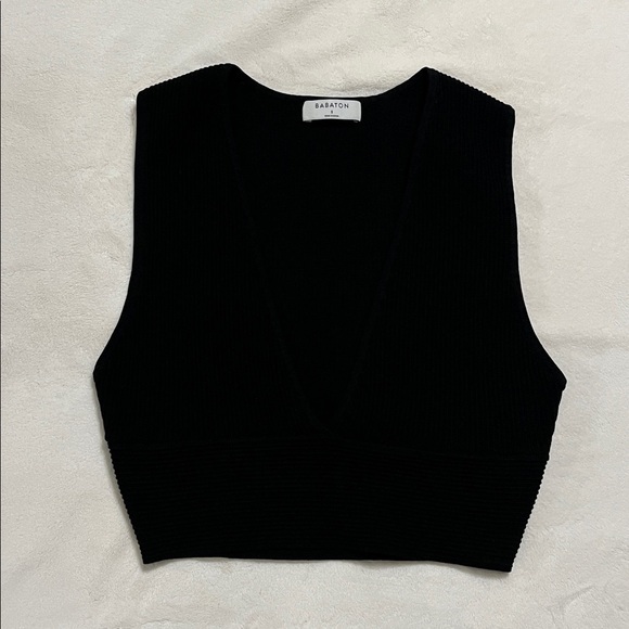 Aritzia Babaton Sculpt Knit Deep V Tank In Black - Picture 2 of 8